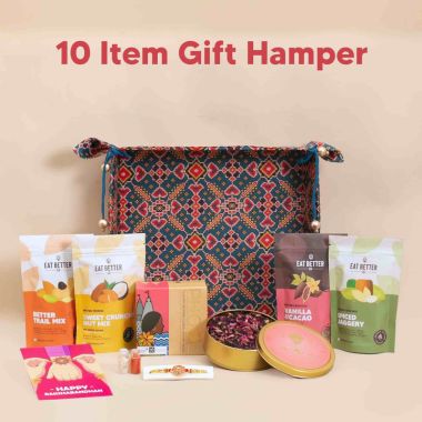 Eat Better: Rakhi Hamper for Brother in Patola Art Tray -10 Items