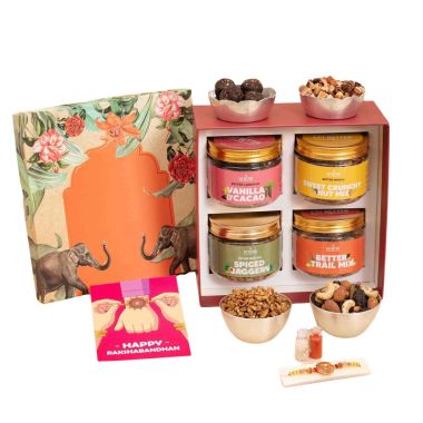 Eat Better: Royal Gift Hamper with Rakhi & Premium Dry Fruit Jars - 7 Items