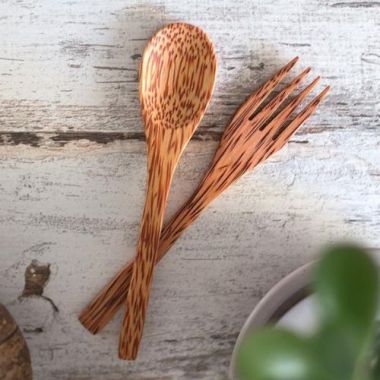 Thenga: Coconut Wood Spoon & Fork - Pack of 2 Each