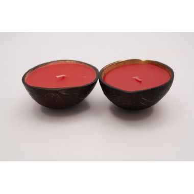 Thenga: Coconut Shell Red Candle - Set of 2