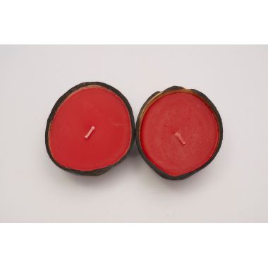 Thenga: Coconut Shell Red Candle - Set of 2