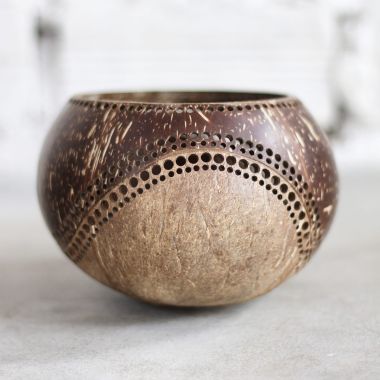 Thenga: 100% Natural Jumbo Hand Carved Coconut Candle Shell Holder - Exotic