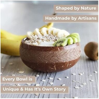 Thenga: Geometric Jumbo Coconut Bowl with Spoon & Fork