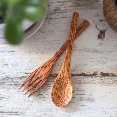 Thenga: Coconut Wood Spoon & Fork - Pack of 2 Each