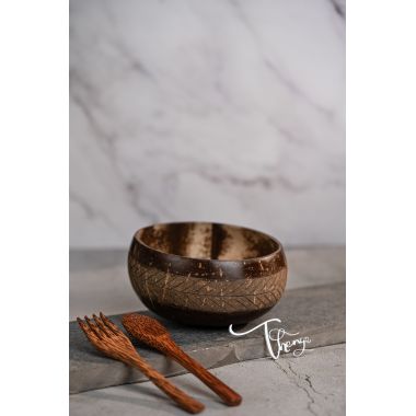 Thenga: Geometric Jumbo Coconut Bowl with Spoon & Fork