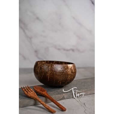 Thenga: Palm Leaf Jumbo Coconut Bowl with Spoon & Fork