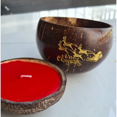Thenga: Coconut Shell Red Candle - Set of 2