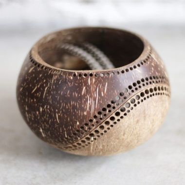 Thenga: 100% Natural Jumbo Hand Carved Coconut Candle Shell Holder - Exotic
