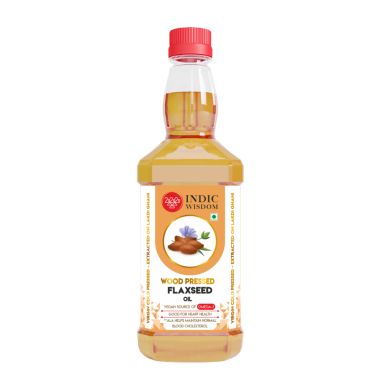 Indic Wisdom: Wood Pressed Flaxseed Oil 500 ml (Cold Pressed Flaxseed Oil -...