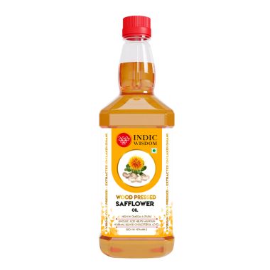 Indic Wisdom: Wood Pressed Safflower Oil 1 Liter (Cold Pressed Safflower Oil - Extracted on Wooden Churner)