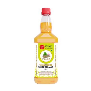 Indic Wisdom: Wood Pressed White Sesame Oil 1 Liter (Cold Pressed White Sesame Oil - Extracted on Wooden Churner)