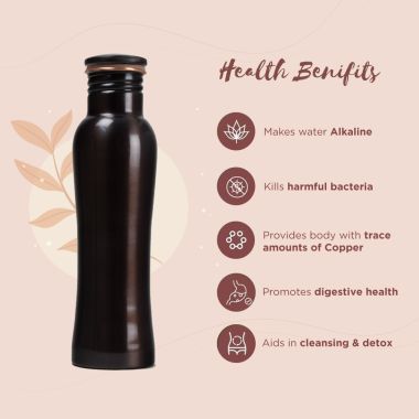 Sarveda: Sarveda Curved Vintage Copper Water Bottle with Cleaning Brush - 1 Litre
