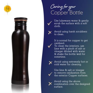 Sarveda: Sarveda Curved Vintage Copper Water Bottle with Cleaning Brush - 1 Litre