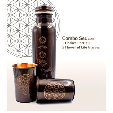 Sarveda: 7 Chakra Vintage Copper Water Bottle with 2 Glasses