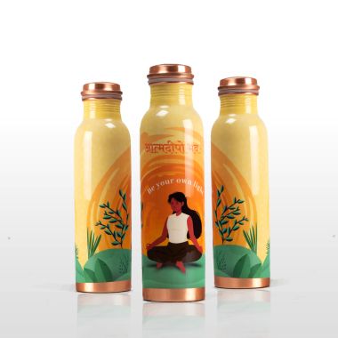 Sarveda: Copper Water Bottle - Orange Light - 1 Litre