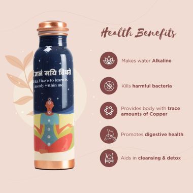 Sarveda: Copper Water Bottle with Cleaning Brush - Blue Meditation - 1 Litre