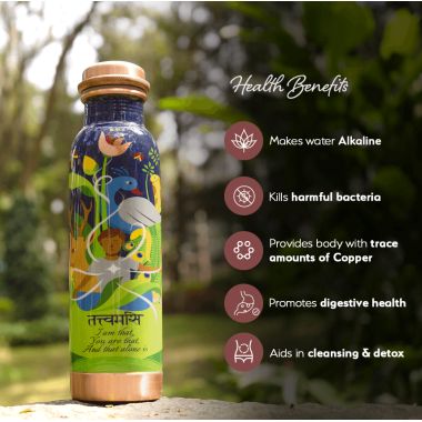 Sarveda: Copper Water Bottle with Cleaning Brush - Tattvamasi - 1 Litre