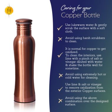 Sarveda: Sarveda Curved Plain Copper Water Bottle with Cleaning Brush - 1 Litre