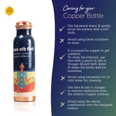 Sarveda: Copper Water Bottle with Cleaning Brush - Blue Meditation - 1 Litre