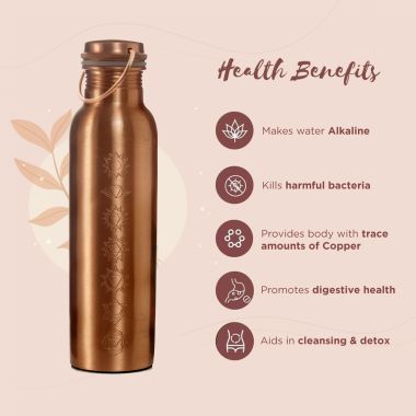Sarveda: 7 Chakra Plain Copper Water Bottle with 2 Glasses