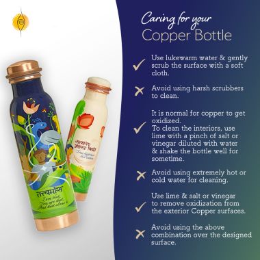 Sarveda: Copper Water Bottle with Cleaning Brush - True Happiness Lies Within - 1 Litre