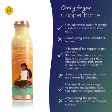 Sarveda: Copper Water Bottle - Orange Light - 1 Litre
