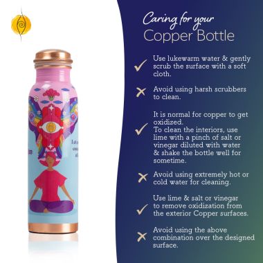 Sarveda: Copper Water Bottle with Cleaning Brush - Pink Noble Thoughts - 1 Litre