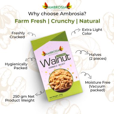 Ambrosia: Premium California Walnuts Selected (Pack of 2 - 250g each)