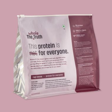 The Whole Truth:  Protein for Everyone  Beginners Protein Powder  Ragi Cocoa 1 kg  15g Protein/Scoop  Clean, Light & Easy to Digest  No Artifical Flavours & No Artificial Sweetener