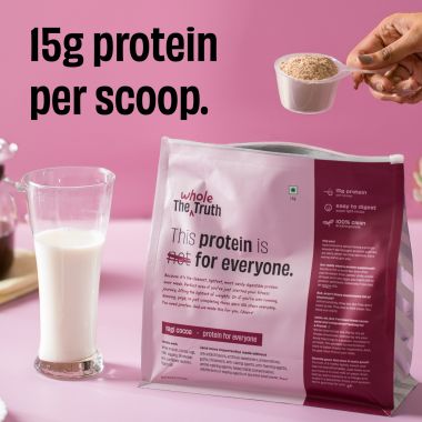 The Whole Truth:  Protein for Everyone  Beginners Protein Powder  Ragi Cocoa 1 kg  15g Protein/Scoop  Clean, Light & Easy to Digest  No Artifical Flavours & No Artificial Sweetener