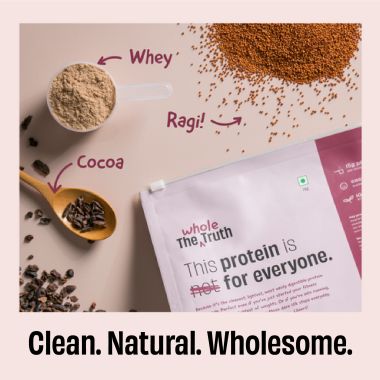The Whole Truth:  Protein for Everyone  Beginners Protein Powder  Ragi Cocoa 1 kg  15g Protein/Scoop  Clean, Light & Easy to Digest  No Artifical Flavours & No Artificial Sweetener