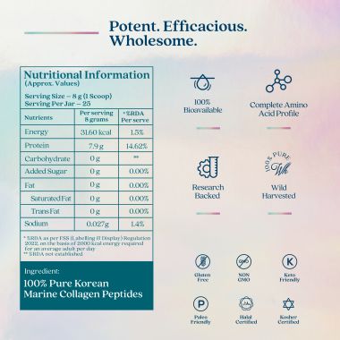 Wellbeing Nutrition: Pure Korean Marine Collagen Peptides - Unflavoured - Pack of 2(200gm each)