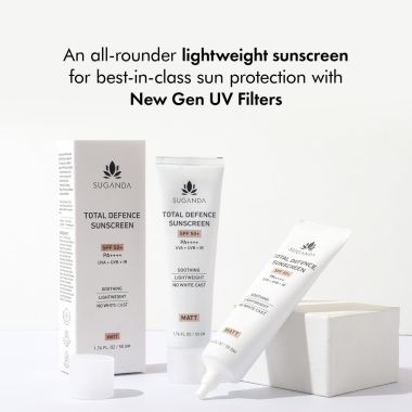 Suganda: Total Defence Sunscreen SPF 50 PA++++ for UVA, UVB & IR Protection & No White Cast - 50g