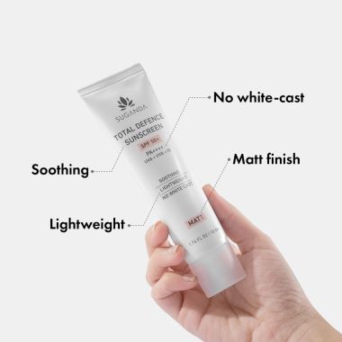Suganda: Total Defence Sunscreen SPF 50 PA++++ for UVA, UVB & IR Protection & No White Cast - 50g