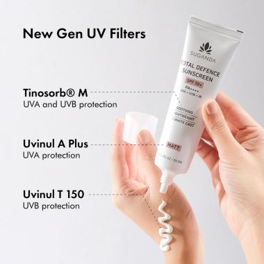 Suganda: Total Defence Sunscreen SPF 50 PA++++ for UVA, UVB & IR Protection & No White Cast - 50g