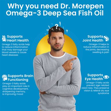Dr. Morepen: Omega 3 Deep Sea Fish oil for Heart, Brain & Joints, 1000 mg| 60 Softgel