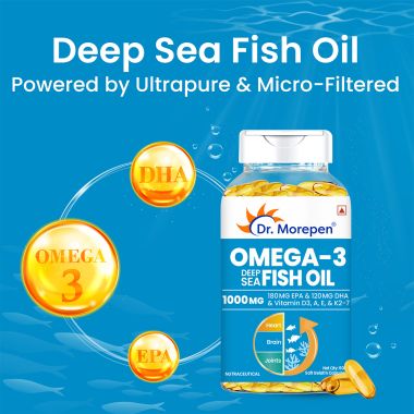 Dr. Morepen: Omega 3 Deep Sea Fish oil for Heart, Brain & Joints, 1000 mg| 60 Softgel