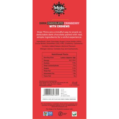 MOJO BAR: Dark Chocolate Cranberry with Cashews - Pack of 1