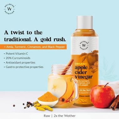 Wellbeing Nutrition: Organic Apple Cider Vinegar (2X Mother) with Amla, Turmeric, Cinnamon & Black Pepper - 500ml