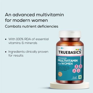 TrueBasics: TrueBasics Advanced Multivitamin for Women, For Energy, Immunity and Joints, Maintains Hormonal Balance, Clinically Researched Ingredients, 90 Multivitamin Tablets