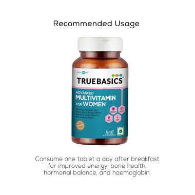 TrueBasics: TrueBasics Advanced Multivitamin for Women, For Energy, Immunity and Joints, Maintains Hormonal Balance, Clinically Researched Ingredients, 90 Multivitamin Tablets