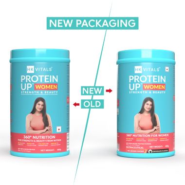 HK Vitals: HealthKart HK Vitals ProteinUp Women, Triple Blend Whey Protein with Collagen & Biotin, for Better Skin, Hair, Strength & Energy (Chocolate, 400 g / 0.88 lb)