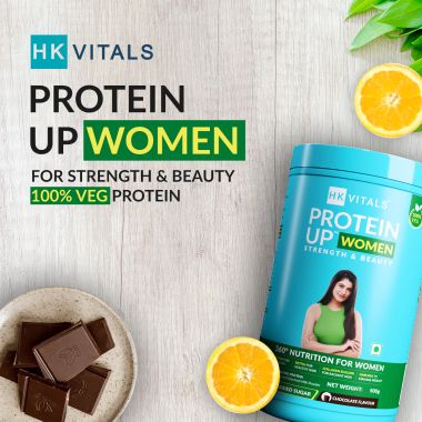 HK Vitals: HealthKart HK Vitals ProteinUp Women, Vegetarian Protein with Soy, Whey, Collagen Builder Blend, Biotin, Garcinia & Green Tea, for Strength & Beauty, No Added Sugar (Chocolate, 500 g)