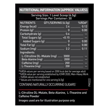 HK Vitals: Pre Workout 200 Xtreme, 200mg Caffeine, 200mg Theanine, 2000mg Beta Alanine, 3000mg Citrulline (Fruit Punch, 200 g, 30 Servings)