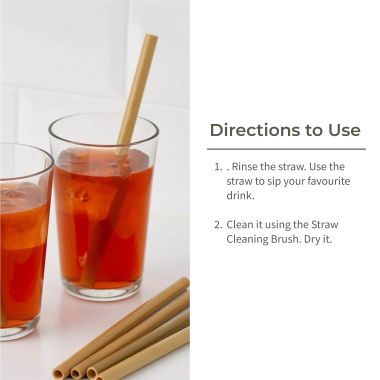Ecotyl: Bamboo Straws with Cleaning Brush | Set of 6 | Reusable Straws 