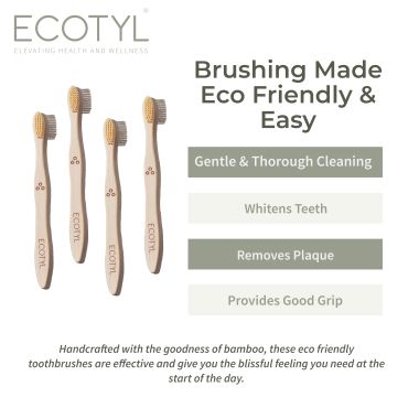 Ecotyl: Bamboo Tooth Brush | Ultra Soft Bristles | Thorough Cleaning | Set of 4