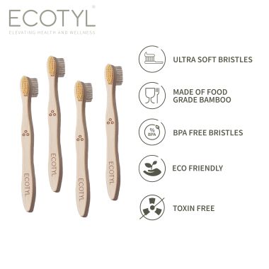 Ecotyl: Bamboo Tooth Brush | Ultra Soft Bristles | Thorough Cleaning | Set of 4
