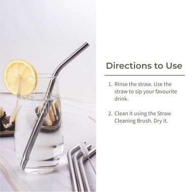 Ecotyl: Stainless Steel Straw Bent with Cleaning Brush | Reusable Straws | Set of 4
