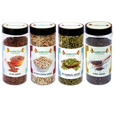 Ambrosia: Super Seeds Combo 1Kg Seeds - Pumpkin Seeds, Chia Seeds, Flax Seeds, Sunflower Seeds