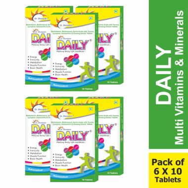 Dr. Morepen: Daily Multivitamin Tablets for Women & Men, Multivitamins & Minerals Supplement - 10 Veg Tablets Pack of 6